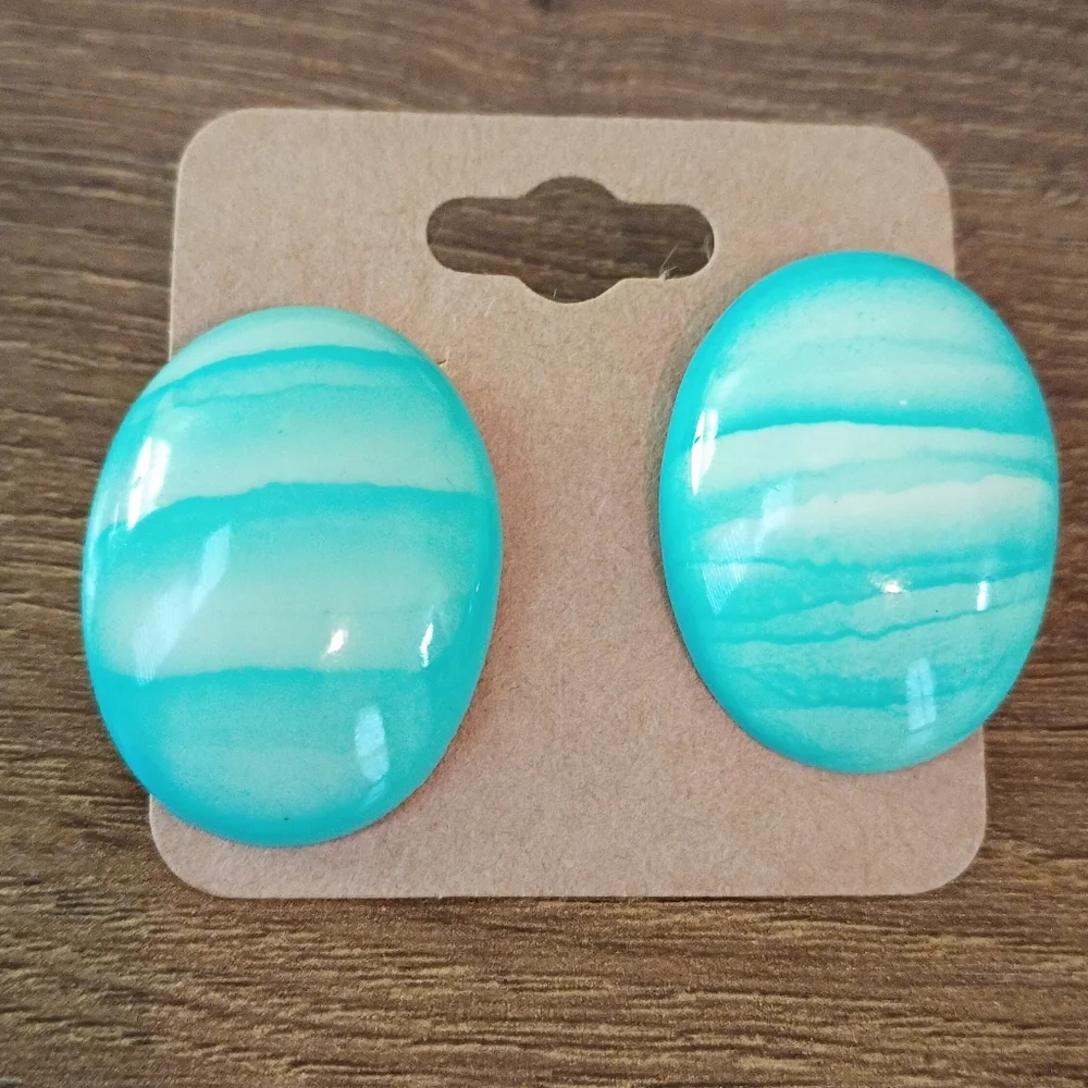 Fashion Jewelry Blue White Oval Post Stud Earrings